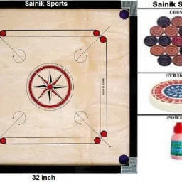 32 INCH Wooden Round Pocket Carrom with 24Coins, 1Striker and Carrom Powder 5.08 cm Carrom Board-image-60