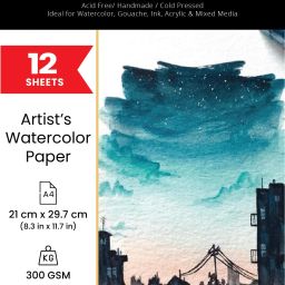 Artists' Watercolour Paper (A4 12 Sheets) Rough Handmade for Water colour, Acrylic, Gouache, Ink & Mixed Media A4 300 gsm Watercolor Paper-28