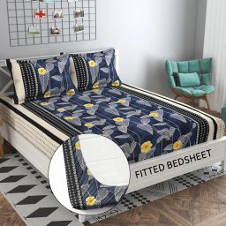 170 TC Cotton King Printed Fitted (Elastic) Bedsheet-image-5