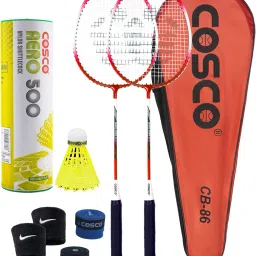 Badminton Racket Set - 2 CB-86 Racket, 1 Aero 500 "6 Shuttle", 2 Grip, 2 Band Red Strung Badminton Racquet-image-83