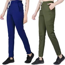 Pack of 2 Women Solid Blue, Olive Track Pants-image-41