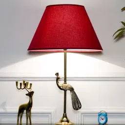 kapoor lampshades Torre Brass Finish Aluminium Table Lamp with Maroon Cotton Shade-picture-44