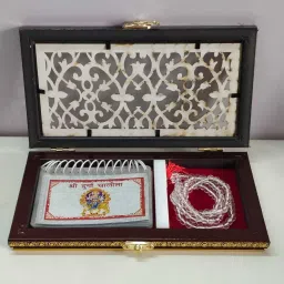 Wooden Box Silver Durga Chalisa, and 108 Jaap Crystal Maala and Gifted Item Decorative Showpiece-3 cm-12