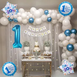 White & Blue Baby Boy 1st Birthday Decoration Kit with Balloons & Foil Accents-image-30