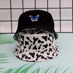 REFFER Unisex Reversible cotton Butterfly Embroidered foldable Bucket Hat for Women-picture-16