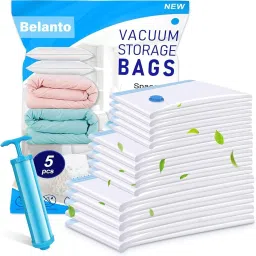 5 Pack Vacuum Compression Storage Bags With 1 Pump,Space Saver Vacuum Sealer Bag High Volume Storage Vacuum Bags, Travel Storage Vacuum Bags-17