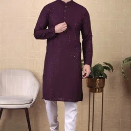 koshin Men Paisley, Embroidered Cotton Blend Straight Kurta-picture-1