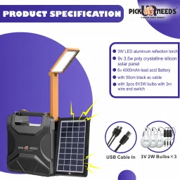 daily needs shop Solar Chargeable Inverter Light Set With Study Lamp + 3 Bulb 1 USB Charging Port 5 hrs Flood Lamp Emergency Light image 5