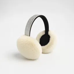 syga Winter Plush Earmuffs with Rhinestone Design,Warm & Cozy for Women,Girls - White Ear Muff-picture-30