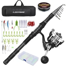 Fishing Rod Reel Combo Telescopic Fishing Rod with Fishing Line, Fishing Lures Kit & Accessories and Carrier Bag Black Fishing Rod-image-26