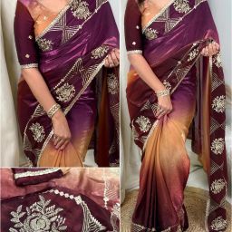 Embroidered Bollywood Satin Saree-image-2