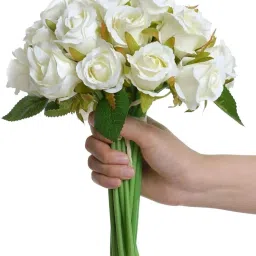 Decorative Artificial Rose Flowers Bouquet for Vase Pot Home Decorations White Rose Artificial Flower-24