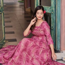 Women Fit and Flare Pink, Beige Maxi/Full Length Dress-image-86