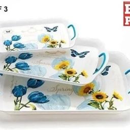 vsell Plastic Printed Rectangular Serving Tray with Handle for Serving Tea & etc. Tray image 3