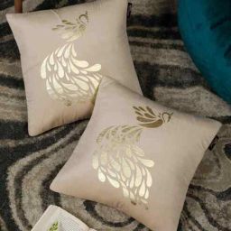 hosta homes Cream Velvet Geometric 16X16 Inches Cushion Covers (Pack of 2)-picture-20