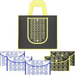 Pack of 6 Smile Foldable Shopping Bags For Women | Black Yellow & White Blue Pack of 6 Grocery Bags-image-1