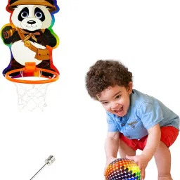 Basket Ball For Kids | Panda Theme Board Net Rubber Ball Inflating Pin 2 Ties Basketball - Size: 5-10