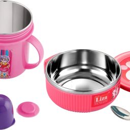 380ml Stainless Steel Air Tight Baby Feeding Bowl With 250ml Sipper Cup for Kids- Stainless Steel-picture-14