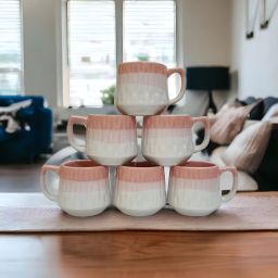Pack of 6 Ceramic Pink & White Tea/Coffee Cup Set - 150 ML Each-image-60