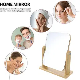 Wooden Mirror 360 Degree Rotate Table Top Desktop Makeup Mirror Vanity Mirror-18