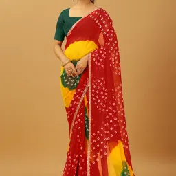 Dyed Leheria Georgette Saree-image-47