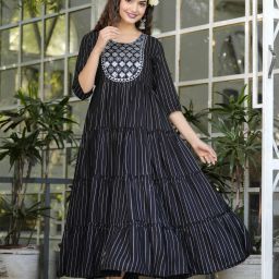 Women Printed, Embroidered Viscose Rayon Flared Kurta-image-91