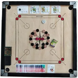 Matte large Carrom Board with 52 Card ,Wooden Coins Striker (32 x 32 Inch) 80 cm Carrom Board-picture-3