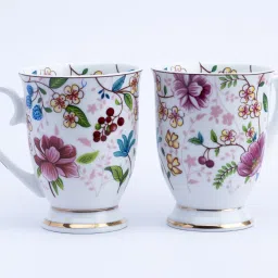 GOLDEN QUEEN'S Pink Floral Ceramic for Coffee, 300 Ml - Set of 2 Bone China Coffee Mug-image-52