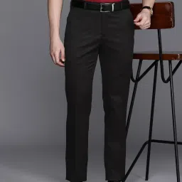 Men Slim Fit Black Polyester Trousers-image-41