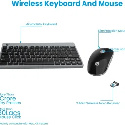 Portronics POR 374 Key2 Combo with 2.4 GHz USB Receiver,Silent Keystrokes,1200 DPI Optical Wireless Laptop-size Laptop Keyboard Compatible with Desktop, Laptop, Mac Tracking,Compact Design,Multimedia Keys for PC, Laptop & USB Supported Devices image 2