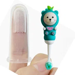 Bear shape toothbrush with finger brush, 100% safe for babies, Non-toxic, Extra Soft Toothbrush-image-6