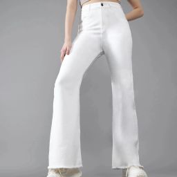 Women Boot-Leg High Rise White Jeans-image-19