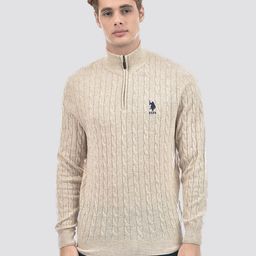 u.s. polo assn. Men Self Design High Neck Beige Sweater-picture-21