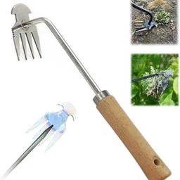 redbuild Garden Weeding Tool with Wooden Handle || Weeder Hand Tool 4 Claws Hand rake-picture-47