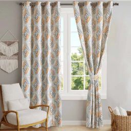 blanc9 Yellow Cotton Floral 9 Ft Semisheer Eyelet Door Curtain-picture-1