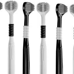 3-Sided Manual Toothbrush | Soft Bristles with Tongue Cleaner | 6pcs Multicolor Soft Toothbrush-image-56