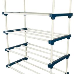 quarck 4Tiers Book Shelf Plastic Rack With Cover Wardrobe Portable Multipurpose Folding Plastic Open Book Shelf image 5