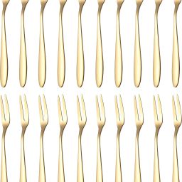 20 Pcs Luxury Golden Cutlery Set Dinner Table Fruit Fork|Home,Restaurant,Gifting Stainless Steel Fruit Fork, Dessert Fork Set-17