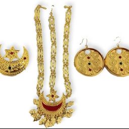 Brass, Fabric, Silver, Copper, Steel Gold-plated Gold Jewel Set-image-95