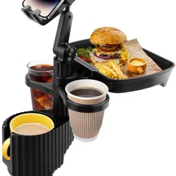 5-in-1 Car Cup Holder in with Food Tray Table with Phone Holder, 360° Rotation Combo-image-29