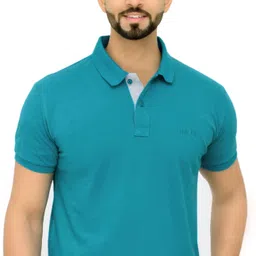 3bros Men Solid Polo Neck Cotton Blend (220 gsm) Green T-Shirt-picture-12