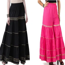 Pack of 2 Women Regular Fit Black, Pink Viscose Rayon Trousers-image-75