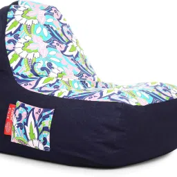 XXL Urban Design Denim Canvas Floral Printed Lounger Bean Bag With Bean Filling-12