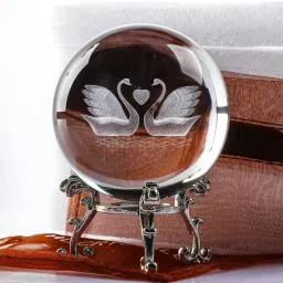 Swan Love Heart Crystal ball with Steel Stand Glass Ball Paper Weight Night Lamp-7