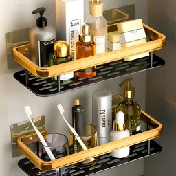 2PCS Self-Adhesive Bathroom Shelf Rack Bathroom Organizer Stand Racks Bathroom Stainless Steel Wall Shelf-37