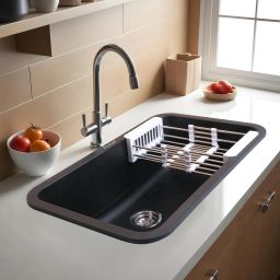 Quartz Single Bowl 31x19x9 inches Kitchen Sink| Black Matte Finish | 14mm Thick Black Quartz Single Bowl Kitchen Sink (31” x 19” x 9”) Vessel Sink-image-76