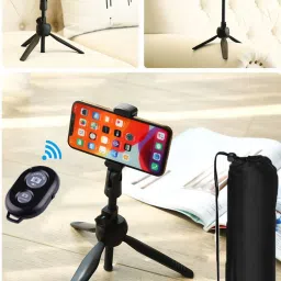 POZUB NEW ARRIVAL PZUB-42 TRIPOD STAND + SELFIE BLUETOOTH REMOTE + CARRYING BAG | F42 Tripod stand for camera||Gimbal for smartphone|mobile phone stand| Multi-Use Selfie Stick Desktop Online Course Video Recording || Camcorder tripod|| Camera mount|| Extendable tripod||Three-Dimensional Head & Quick Release Plate Camera stands high Quality Tripod ABS DSLR ACTION Camera Wireless Bluetooth Shutter Remote Compatible Selfie Stick & Tripod All Mobile Camera Remote Control Tripod, Tripod Kit, Monopod Kit, Monopod, Tripod Clamp, Tripod Bracket-28