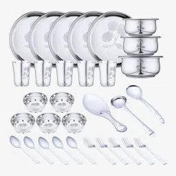 Pack of 34 Stainless Steel Laser Printed Flawer Design (Serves 5) Dinner Set-image-83