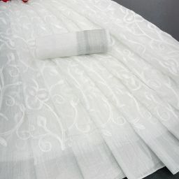 Embroidered Bollywood Cotton Linen Saree-image-94