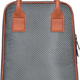 Grey -Tan Faux Leather & Linen PVC Cotted Fabric Insulated Tiffin bag LN-TB04 Lunch Bag-image-87